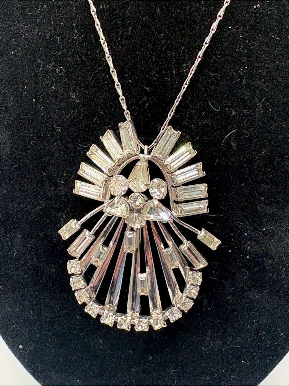 Vintage M&S 1/20 12K GF Rhinestone Convertible Brooch Pendant Necklace